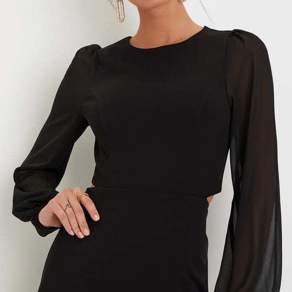 🆕 Lulu's Garden Bliss Black Cutout Long Sheer Baloon Sleeves Mermaid Maxi Dress - Picture 5 of 15